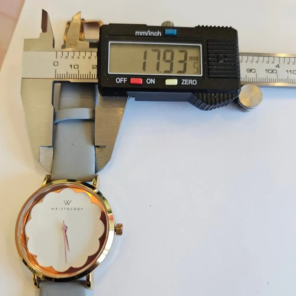 Wristology Women's Quartz Watch 38mm Gold Case Gray Leather Band, New Battery